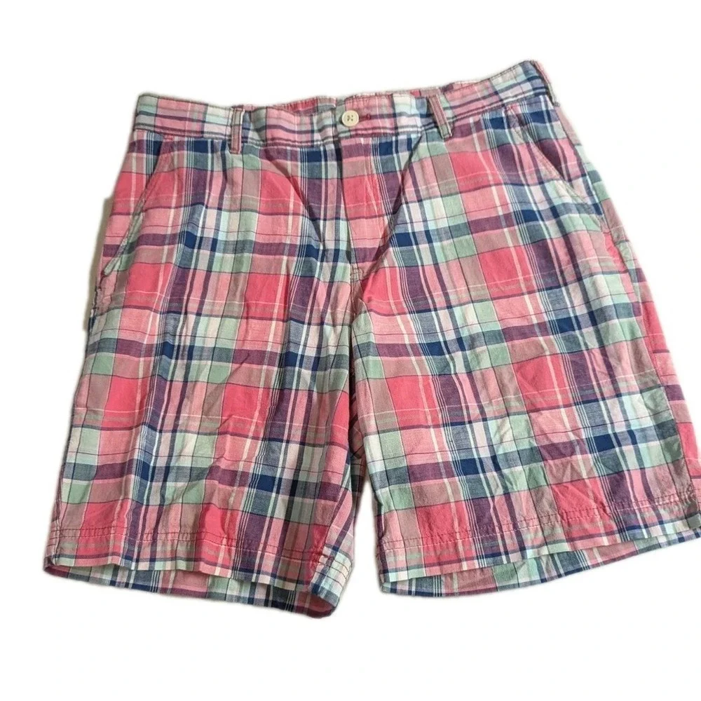 IZOD Shorts Mens 34 Tan Blue Plaid 9